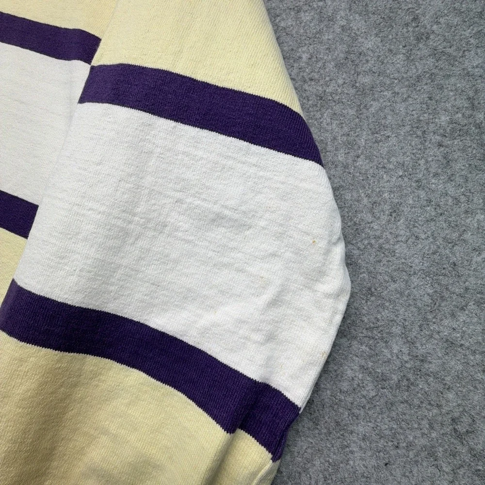 Vintage Lands End Rugby Shirt Mens L Striped Cotton Long Sleeve Polo Made In USA